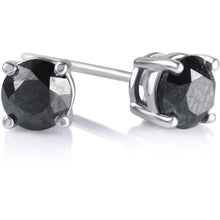 画像をギャラリービューアに読み込む, 1 Carat T.W. Round Black Diamond Sterling Silver Stud Earrings

