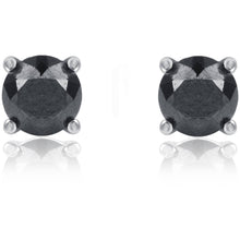 画像をギャラリービューアに読み込む, 1 Carat T.W. Round Black Diamond Sterling Silver Stud Earrings
