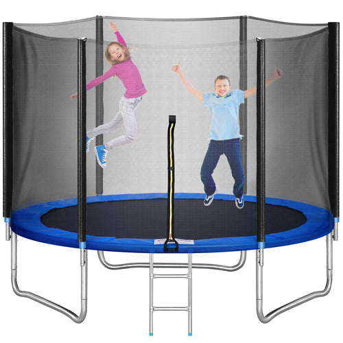 10 FT Outdoor Fitness Trampoline with Safe Enclosure Net, 661 lbs Capacity for 3-4 Kids - slvhasitall
