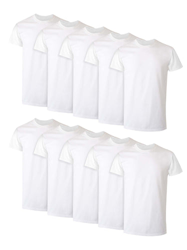 10 Pack Hanes Men's Super Value Pack White Crew T-Shirt - slvhasitall