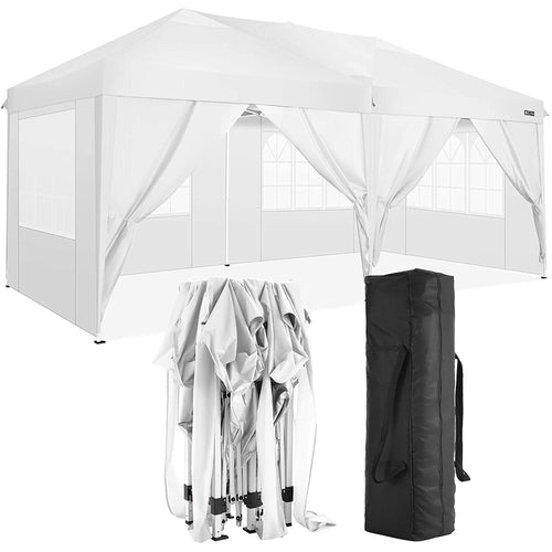 10' x 20' EZ Pop Up Canopy Tent Party Tent Outdoor Event Instant Tent Gazebo with 6 Removable Sidewalls and Carry Bag, White - slvhasitall
