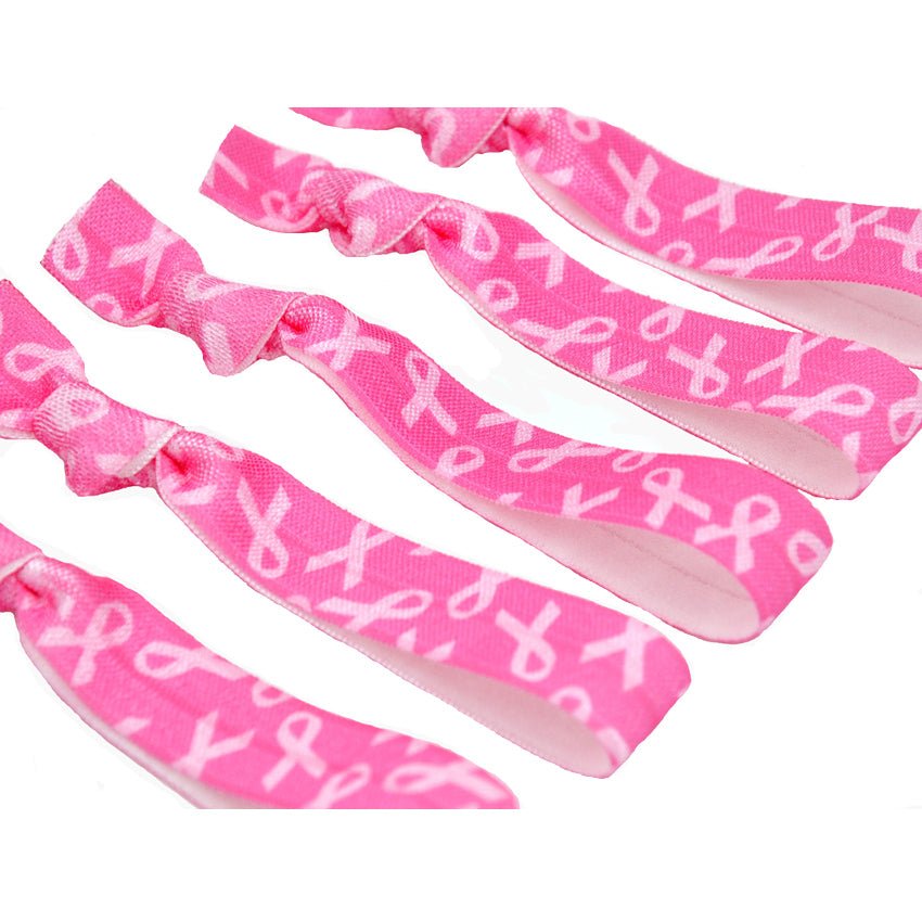 100pcs Breast Cancer Awareness Printed Knotted Elastic Hair Ponytail Holder. Bracelet - slvhasitall