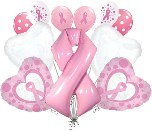 11 pc Breast Cancer Awareness Balloon Bouquet Event Decoration Pink Ribbon - slvhasitall