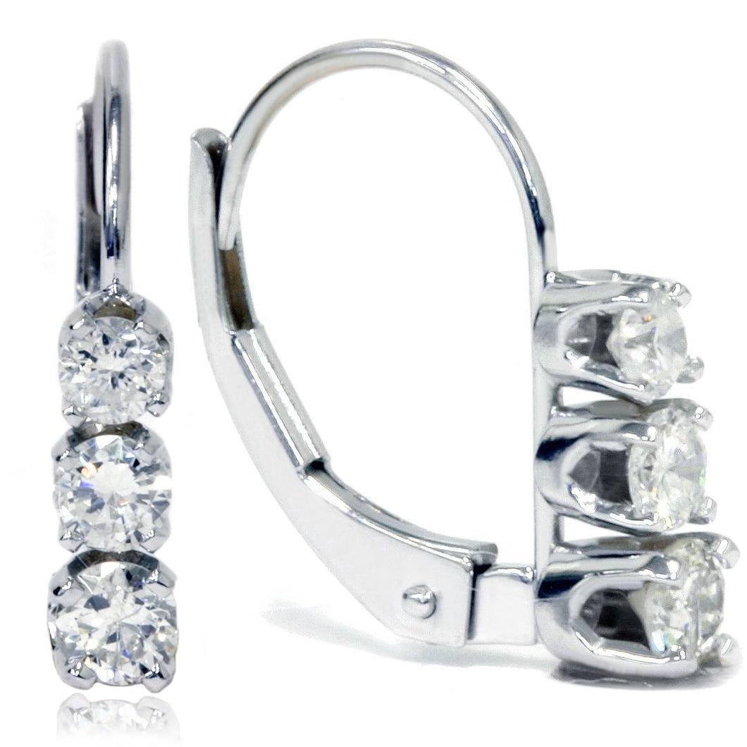 1 2ct 3 Stone Diamond Earrings 14K White Gold