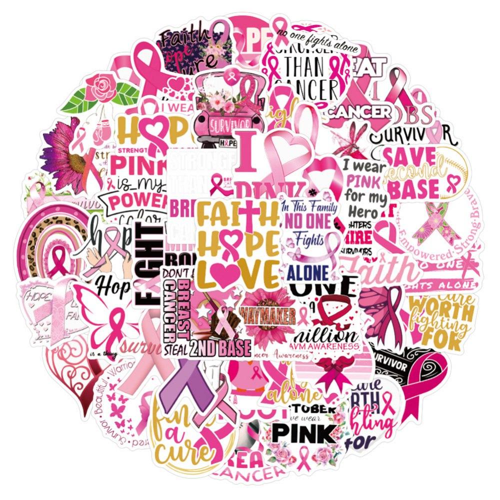 50 Pieces Breast Cancer Awareness Stickers Party Supplies, Favors, Luggage Decorations