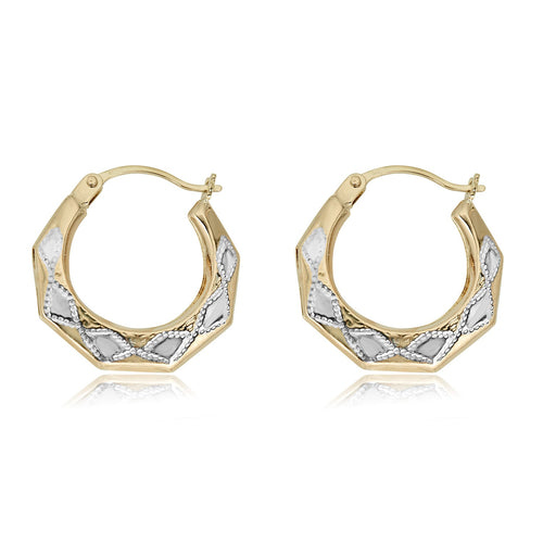 14K Gold Two-Tone Diamond-Cut Hoop Earrings - 17mm - slvhasitall