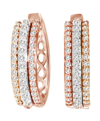 14k Rose Gold With (0.5 cttw) Round Cut White Natural Diamond Hoop Earrings - slvhasitall