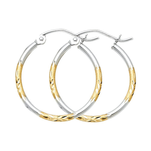 14K Two Tone Gold Diamond Cut Hoop Earrings - slvhasitall