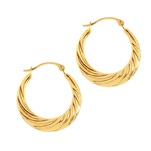 14k Yellow Gold 20mm x 1mm Swirl Hoop Earrings - slvhasitall