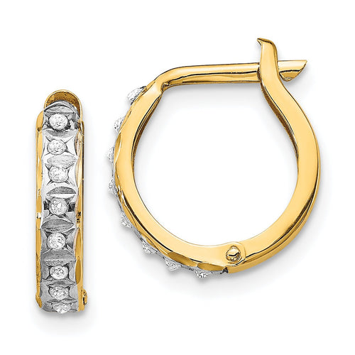 14K Yellow Gold Diamond Fascination Round Hinged Hoop Earrings - slvhasitall