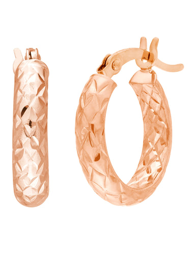 14kt Rose Gold 3x15MM Diamond Cut Hoop Earrings - slvhasitall