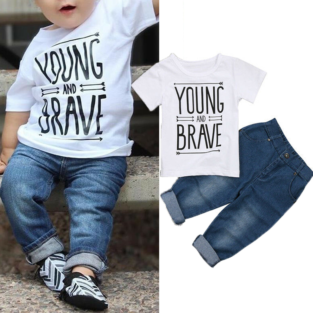 XIAXAIXU 2pcs Toddler Kids Baby Boy T-Shirts +Denim Pants Outfits Set