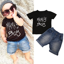 Load image into Gallery viewer, MAMA&quot;S BOY Top+Denim Shorts Pants Outfit Set
