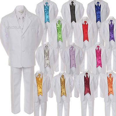 7PC Boys Formal Solid Suits Set Outfits All Sizes