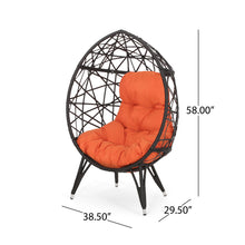 画像をギャラリービューアに読み込む, Kyahna Indoor Wicker Teardrop Chair with Cushion, Brown and Orange
