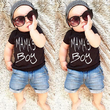 Load image into Gallery viewer, MAMA&quot;S BOY Top+Denim Shorts Pants Outfit Set
