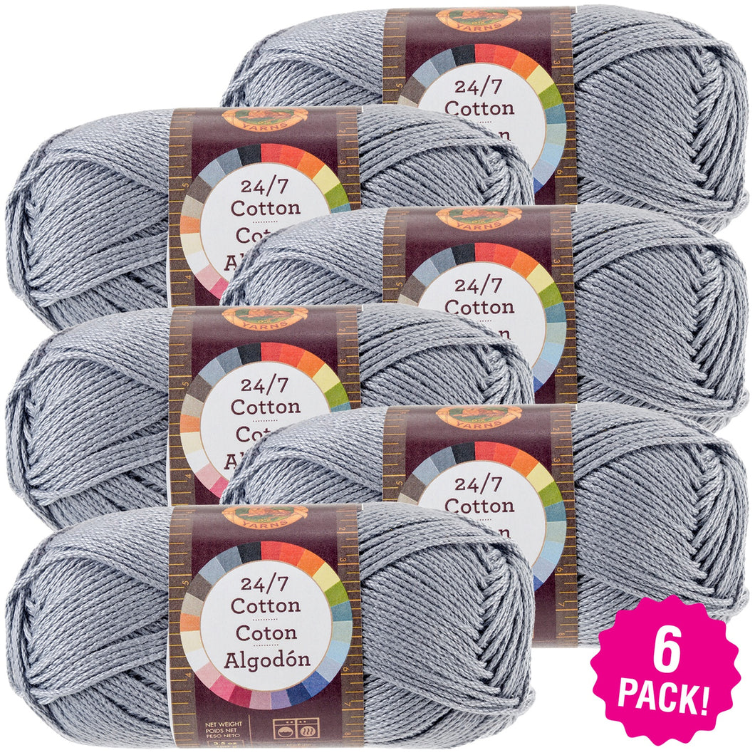 Bundle Lion Brand 24/7 Cotton Yarn - Silver, Multipack of 6