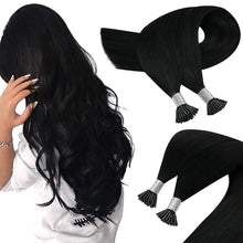 Load image into Gallery viewer, I Tip Hair Extensions Remy Human Hair 24 inch Jet Black
