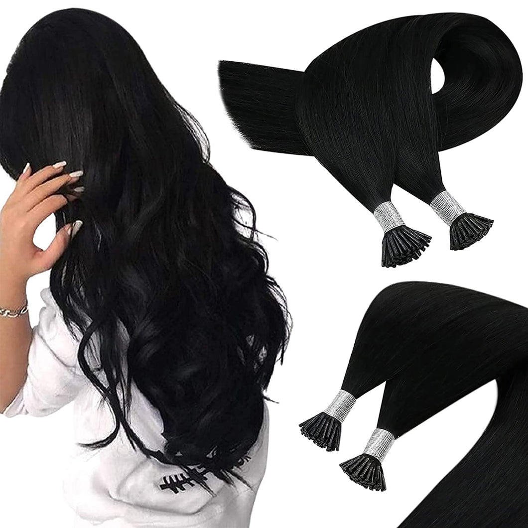 I Tip Hair Extensions Remy Human Hair 24 inch Jet Black