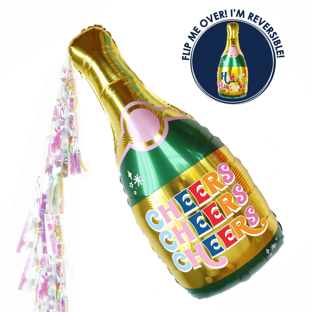 Party Champagne Balloon with Iridescent Tassels, Multi-Color, 3 ft. Tall