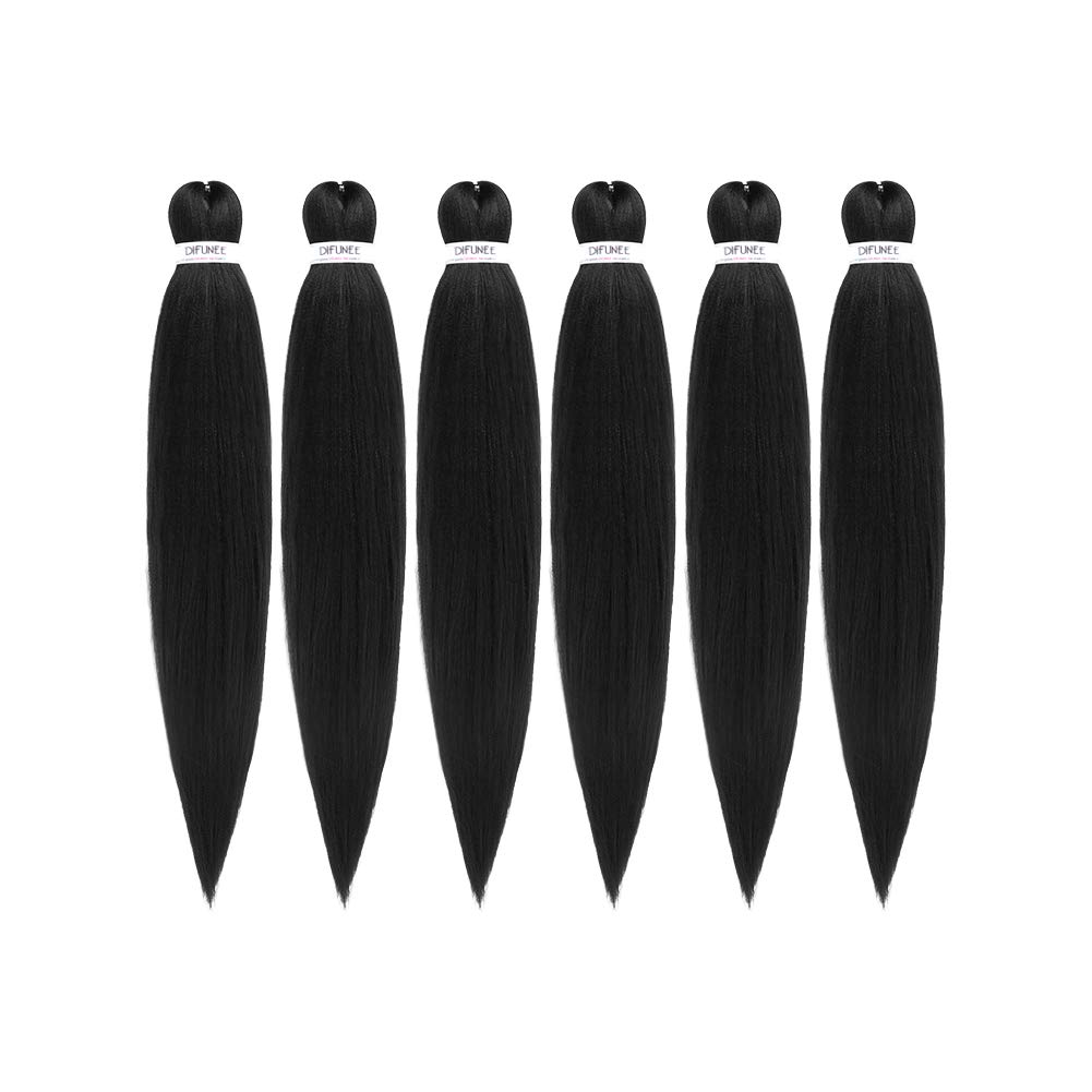 Pre-Stretched Braiding Hair Extensions Black - 16 inch 6 Packs