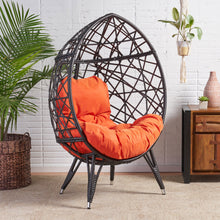 Load image into Gallery viewer, Kyahna Indoor Wicker Teardrop Chair with Cushion, Brown and Orange
