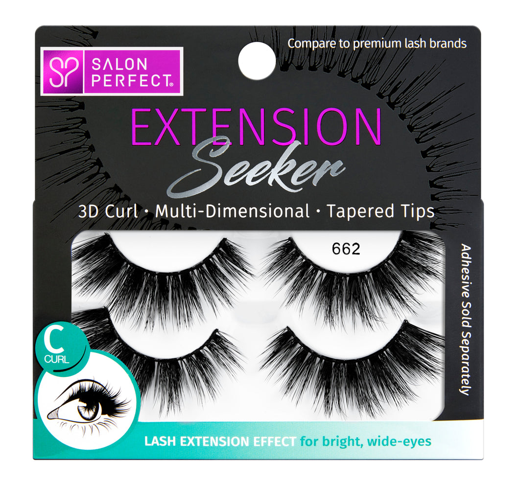 Salon Perfect Extension Seeker C-Curl False Eyelashes, Black, 662, 2 Pairs