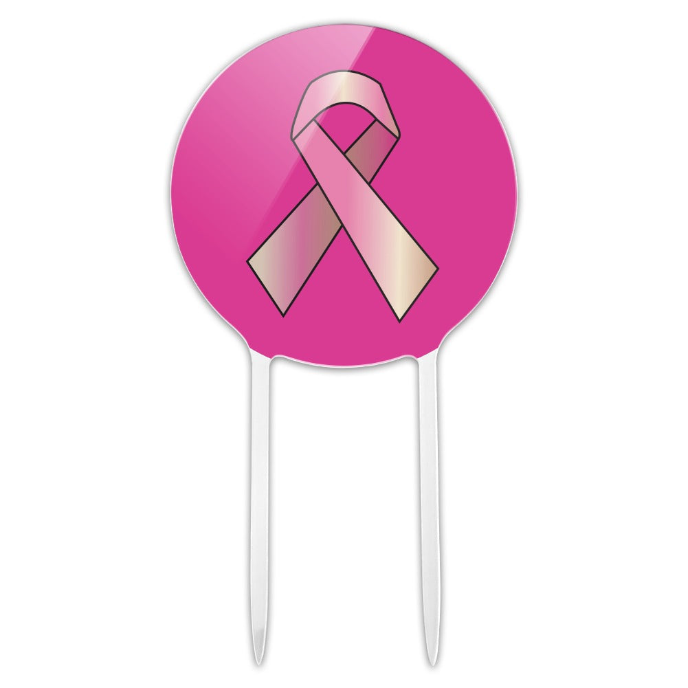 Acrylic Breast Cancer Awareness Pink Support Ribbon Cake Topper Party Decoration