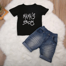 Load image into Gallery viewer, MAMA&quot;S BOY Top+Denim Shorts Pants Outfit Set
