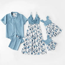 画像をギャラリービューアに読み込む, Mosaic Cotton Family Matching Floral Flounce Tank Dresses and Denim Tops - slvhasitall
