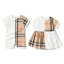 Load image into Gallery viewer, ﻿Newborn Baby Boy Girls Plaid Romper Dress Cotton Short Sleeve Outfit
