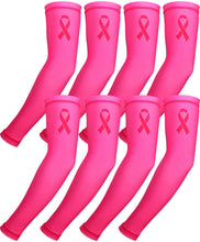 Load image into Gallery viewer, 4 Pairs Breast Cancer Awareness Sleeves Pink Ribbon Arm Sleeves Pink Compression Arm Sleeve for Sports
