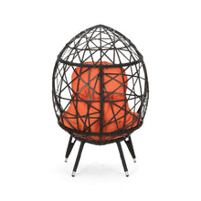 Load image into Gallery viewer, Kyahna Indoor Wicker Teardrop Chair with Cushion, Brown and Orange
