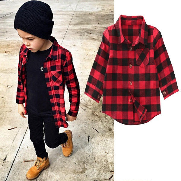 Boys Long Sleeve Shirt Plaids Checks ﻿1-7Y