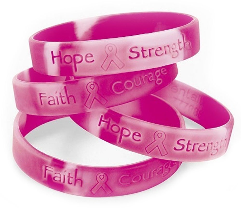 60 Breast Cancer Awareness Pink Ribbon Camo Silicone Bracelets