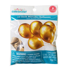 Load image into Gallery viewer, Way to Celebrate! 12 Inch Gold Glossy Metallic Balloons, 5 Counts
