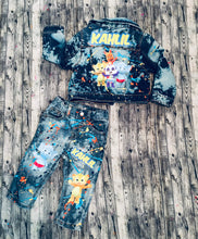 Load image into Gallery viewer, Disney Mickey Mouse Custom Character Denim Paint Splatter Birthday Outfit,,

