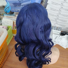 Load image into Gallery viewer, Brazilian Remy Blue Color 13*4 Lace Front Human Wigs With Pre Plucked With Baby Hair
