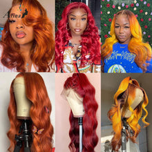 画像をギャラリービューアに読み込む, Wavy Orange Ginger 100% Human Hair Pre Plucked Lace Frontal Wigs
