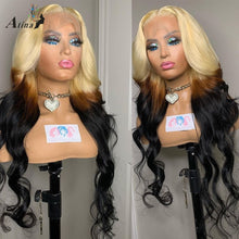 Load image into Gallery viewer, Body Wave Blonde and Black Closure Lace Front Wig Pre Plucked Colored
