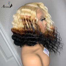 画像をギャラリービューアに読み込む, Full Curly BOB Ombre Deep Wave Blonde Lace Frontal Wig Colored 613 Blonde
