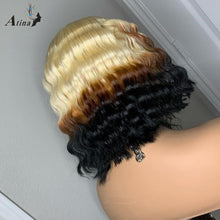 画像をギャラリービューアに読み込む, Full Curly BOB Ombre Deep Wave Blonde Lace Frontal Wig Colored 613 Blonde
