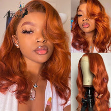 画像をギャラリービューアに読み込む, Wavy Orange Ginger 100% Human Hair Pre Plucked Lace Frontal Wigs
