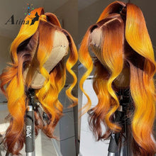 画像をギャラリービューアに読み込む, Wavy Orange Ginger 100% Human Hair Pre Plucked Lace Frontal Wigs
