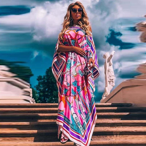 Elegant Kumait Dashiki Printed Bohemis Loose Muslim Maxi Beach Dress - slvhasitall