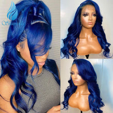 Load image into Gallery viewer, Brazilian Remy Blue Color 13*4 Lace Front Human Wigs With Pre Plucked With Baby Hair
