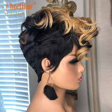 Load image into Gallery viewer, Blonde Color Highlight Short Pixie Cut Bob No Lace Human Wig - slvhasitall
