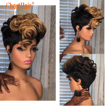 Load image into Gallery viewer, Blonde Color Highlight Short Pixie Cut Bob No Lace Human Wig - slvhasitall

