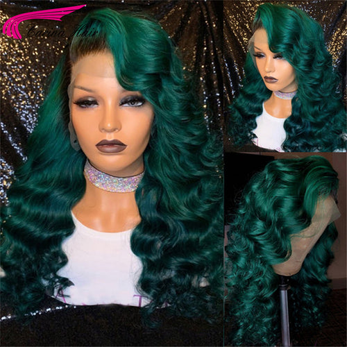 180% Brazilian Remy Green Wavy 13x4  Lace Front  Human Wigs - slvhasitall
